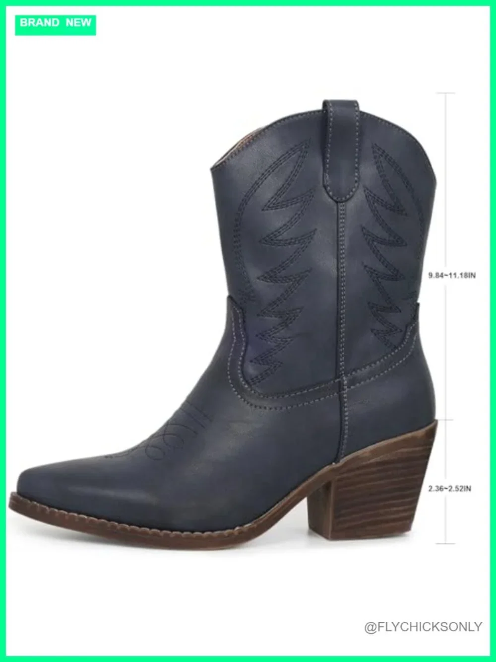 Western Cowgirl Ankle Boot with Embroidered Vegan Leather Pointed Toe Wide Calf